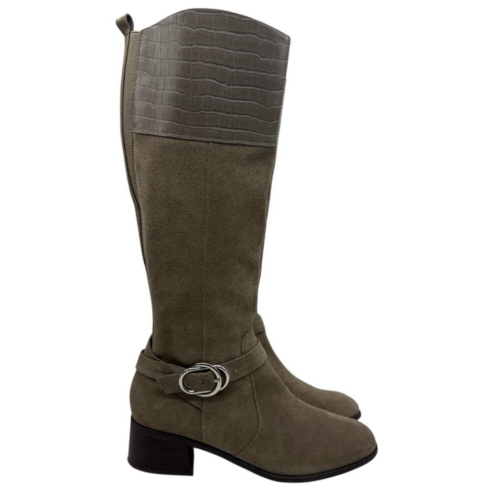 Marc Fisher Womens Boots Tall Suede Sz 10 Taupe Brown Leather Knee High Heeled - Picture 2 of 12